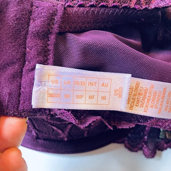 Savage X Fenty Not Sorry Lace Balconette Bra 38DDD, Lightly Padded Purple NEW - Picture 9 of 12